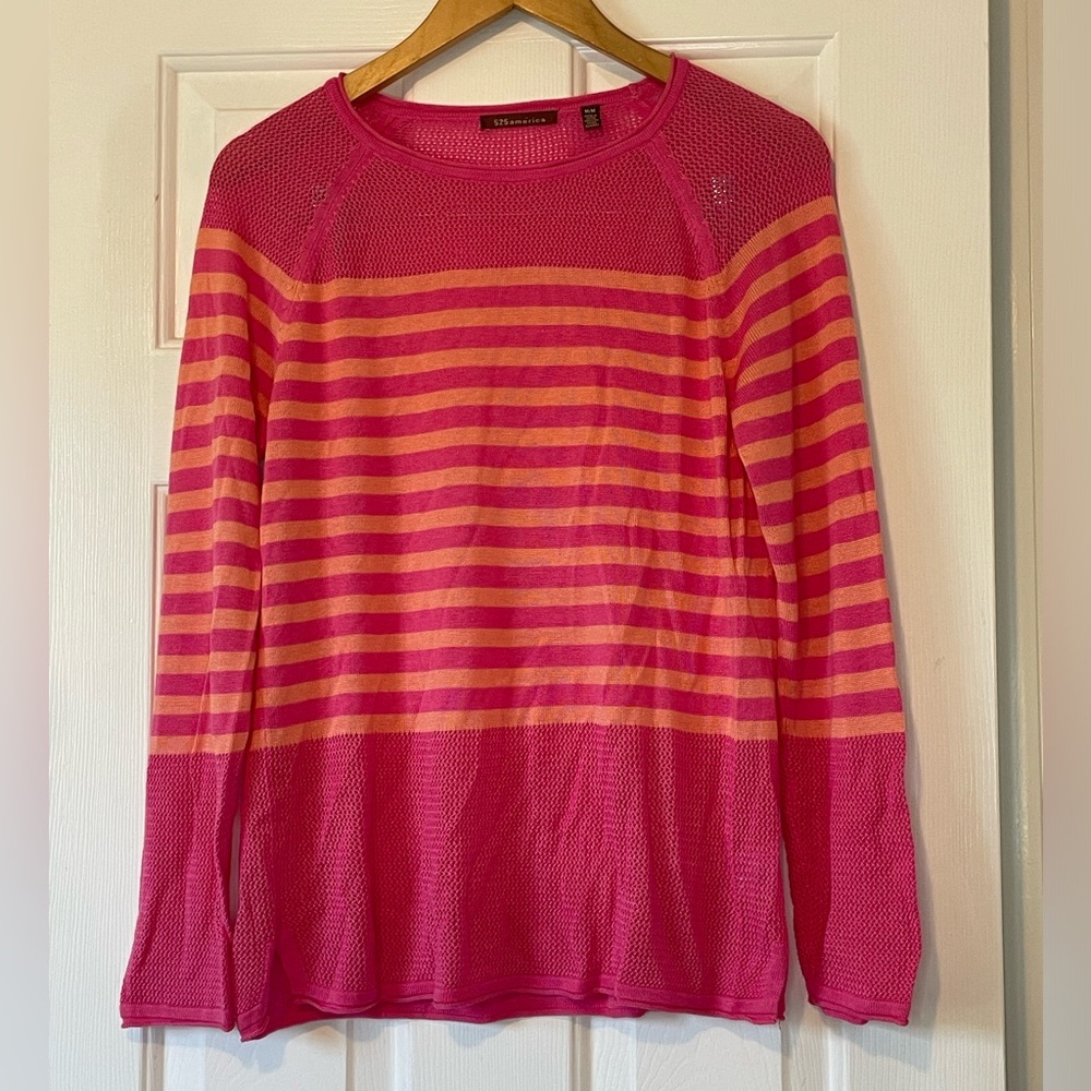 525 America Pink & Orange Striped Sweater 0200